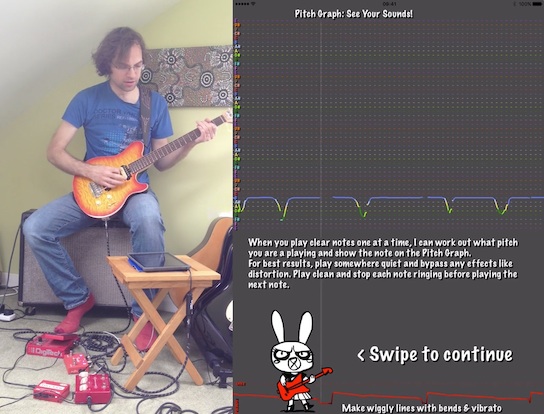 Video tutorial of whammy bar tricks with the graphing tuner in Guitar Rabbit on an iPad